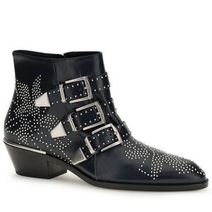 Chloe Susanna Studded Leather Ankle Boots in Black - Size 38.5